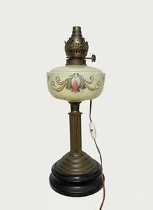 Victorian Antique Art Deco Uranium Glass Oil Lamp Untested Electrics No Shade