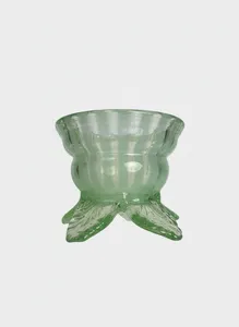 Antique Miniature Vaseline Uranium Glass Wrythen Oil Lamp & Funnel