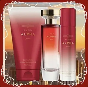 2 x BRAND NEW AVON ALPHA GIFT SET FOR HER BODY SPRAY, LOTION, PERFUME